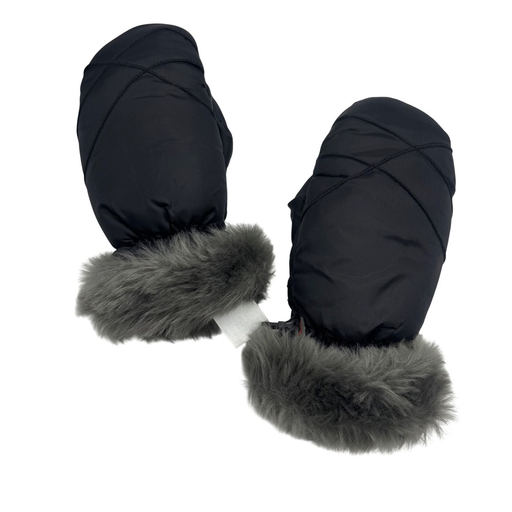 Hot Paws Black Insulated Winter Mittens with Grey Faux Fur Trim Adult Medium